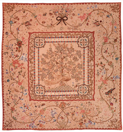 Cotton appliqué counterpane quilt, made by Eliza Bennis Waterford, Ireland, 1782. Bequest of Henry Francis du Pont. Cotton appliqué counterpane quilt, made by Eliza Bennis Waterford, Ireland, 1782. Bequest of Henry Francis du Pont.