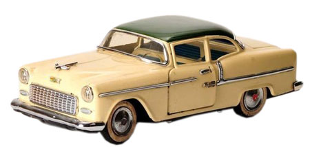 Unlike some Japanese toy companies, Marusan made a little bit of everything—Fords, Cadillacs, and Chevrolets. Its Chevys (a 1955 Bel Air is seen here) are the toughest to find. Unlike some Japanese toy companies, Marusan made a little bit of everything—Fords, Cadillacs, and Chevrolets. Its Chevys (a 1955 Bel Air is seen here) are the toughest to find.