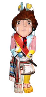 This rare, 21 ½-inch tall Flute Priest is by master carver Otto Pentewa. Details include a flute, rattle, earrings, bandolier, headdress, and buffalo hair. This rare, 21 ½-inch tall Flute Priest is by master carver Otto Pentewa. Details include a flute, rattle, earrings, bandolier, headdress, and buffalo hair.