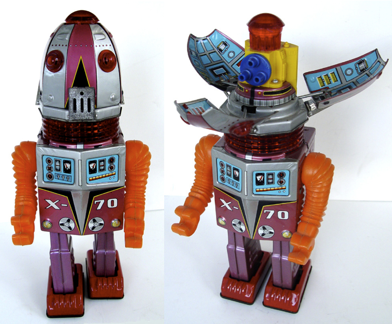 The X-70 robot is also known as "Tulip Head" because his head (left) would open up like a flower (right). The X-70 robot is also known as "Tulip Head" because his head (left) would open up like a flower (right).