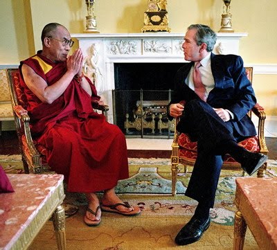 The Dalai Lama wears flip-flops everywhere, even when meeting with heads of state. The Dalai Lama wears flip-flops everywhere, even when meeting with heads of state.