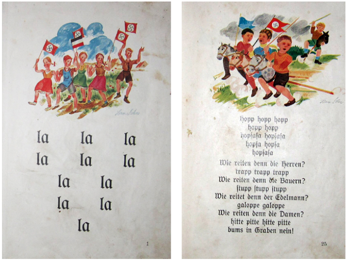KidsABCBook 3. A pair of pages from a 1935 German spelling book shows how the swastika was integrated into daily German life.