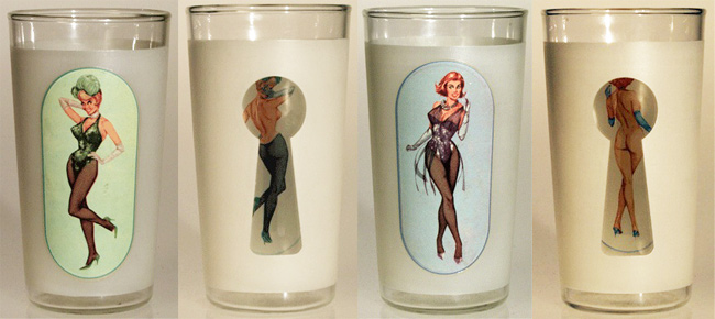 1960s "keyhole" glasses According to the Timms, these 1960s "keyhole" glasses were inspired by the popularity of "Playboy" magazine and feature the Bunny look. Photos courtesy of Tigre McMullan.