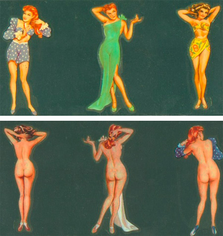 Vargas decals These decals (fronts on top, reverses below) feature drawings by Alberto Vargas, the famed pin-up artist for "Esquire" and "Playboy." Photos courtesy of Stan and Mardi Timm.