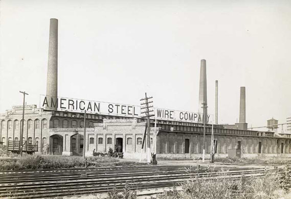 American Steel American Steel and Wire in DeKalb, Illinois, at Tenth Street looking northeast, DeKalb, circa 1901. Photo from Sycamore Public Library.