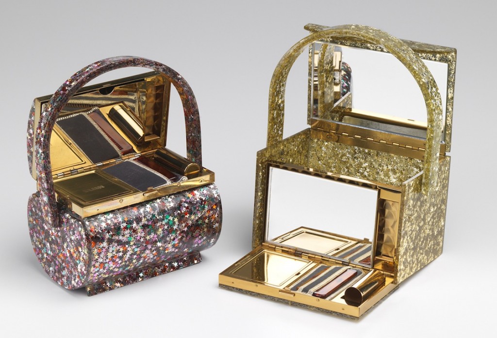 Wilardy Star Glitter Purses Open Vanity purses laminated with colored or gold glitter, such as these examples from Wilardy, were popular throughout the 1950s.