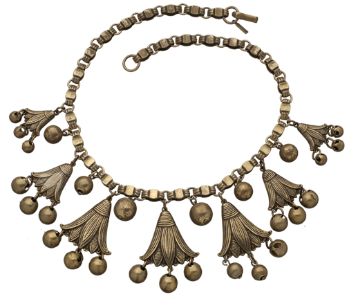 egyptian necklace Egyptian and Art Deco influences can be seen in this 16-inch, gold-finished necklace from the late 1930s.