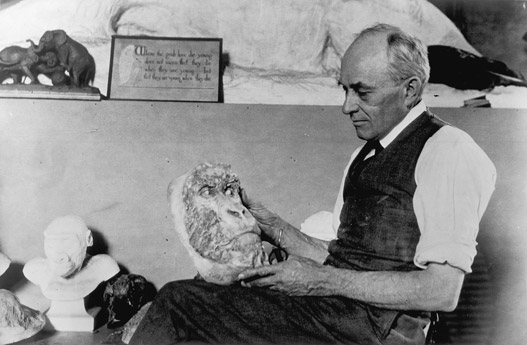 akeley_gorilla Carl Akeley had a change of heart about his work on a 1920s expedition to a gorilla habitat in Africa. Image via the American Museum of Natural History.