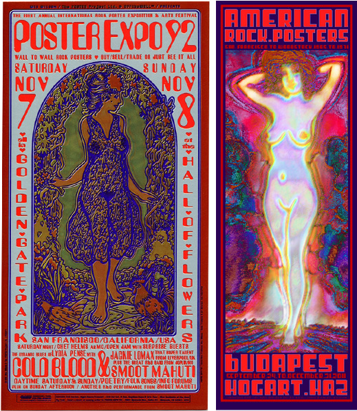 ExpoAndBudapest Recent Wilson posters include one for the Poster Expo in Golden Gate Park in 1992 (left) and another for a 2011 show in Budapest (right).