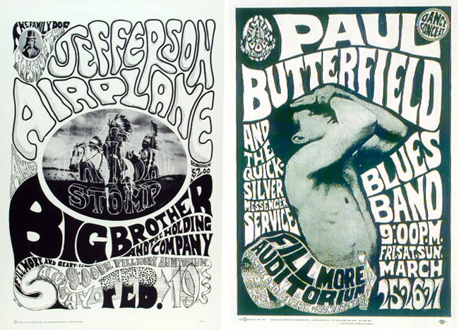 FamilyDogPair Wilson produced the first few posters for the Family Dog (#1 on the left, #3 on the right) for about $60 each, in print runs of about 300. Today, surviving copies sell for four or five figures.