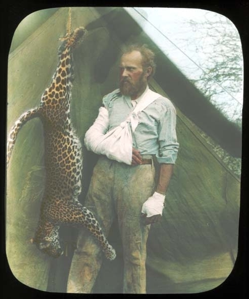Famed Taxidermist Carl Akeley and the leopard he killed with his bare hands. Carl Akeley, the "father of modern taxidermy," and the leopard he killed with his bare hands. Image via the American Museum of Natural History in New York City.