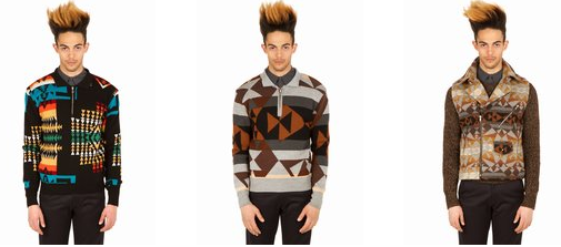 Opening Ceremony man This screen grab from the Opening Ceremony web site shows a model in three different Pendleton sweaters, all over $500.