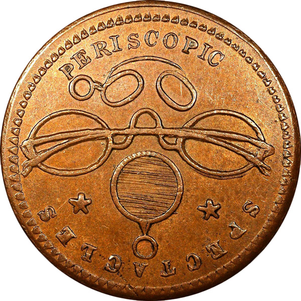 Eyeglasses Die sinkers such as H.D. Higgins made tokens for themselves and other merchants. A beehive, such as the one at top, was meant to signify stores that were literally hives of activity.