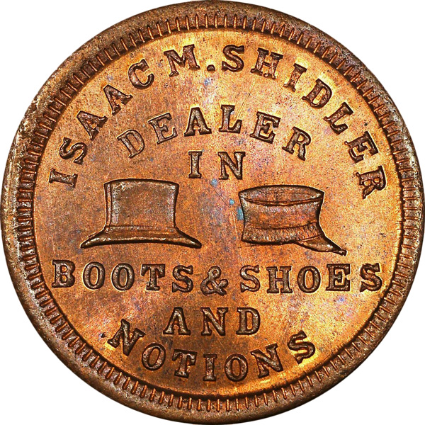 Hats Die sinker John Stanton of Cincinnati, who struck this storecard, is considered one of the finest craftsmen of the era.