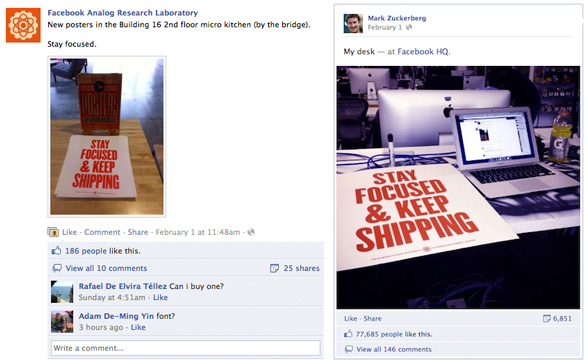statusupdates On the day Facebook announced its IPO, the Analog Research Lab had spread word of a new poster by noon. By 5pm, CEO Mark Zuckerberg had posted a photo of his copy.