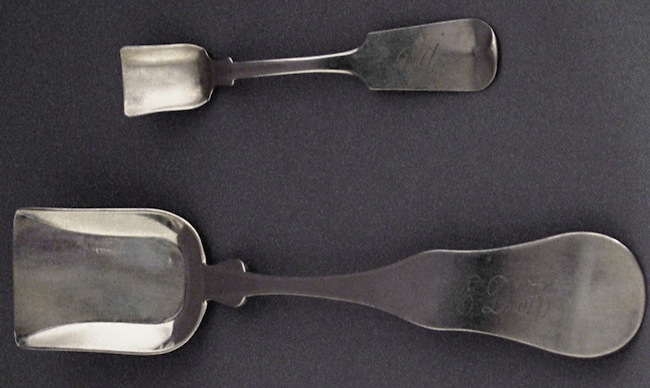 Salt Sugar Top: A salt shovel by W. M. Root and Brother of Rutland. Above: A sugar shovel from H. M. Nichols of Lyndon Center.