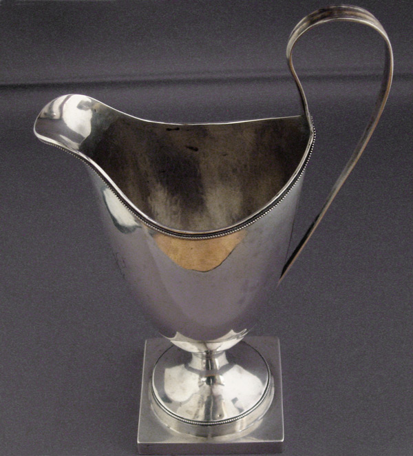 Creamer Vermont is not known for hollowware. This coin silver helmet creamer was made by Daniel Bloom Coen of New York.