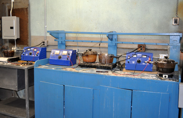 lab After casting, pieces are brought to the plating area. Each piece of metal is plated with Joseff's "secret sauce," which gives Joseff pieces their signature antique look.