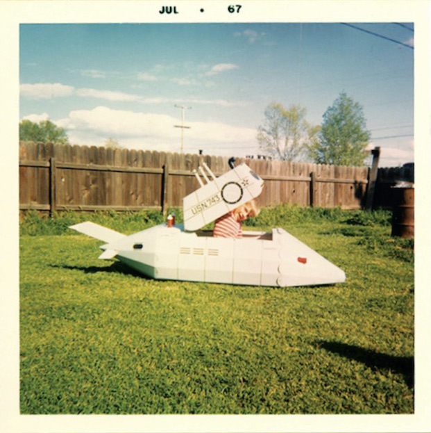 polariscropped Clayton Moraga, in 1967, in his Polaris Nuclear Sub, a glorified cardboard box, that could be destroyed by anything remotely wet, even dewy grass. Images via "Mail-Order Mysteries."