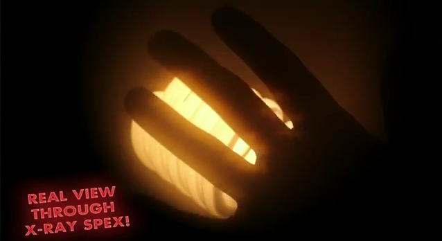xrayspex Feather veins stuffed inside X-Ray Spex diffract light and give the illusion you can see the bones of your fingers.