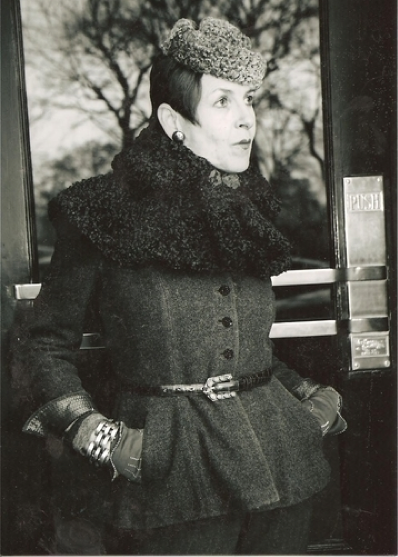tziporah_19 Salamon got this 1940s peplum jacket for $100 in 1980. She wears it with a Persian lamb hat and collar, and a brown crocodile belt with opal stones on the buckle.