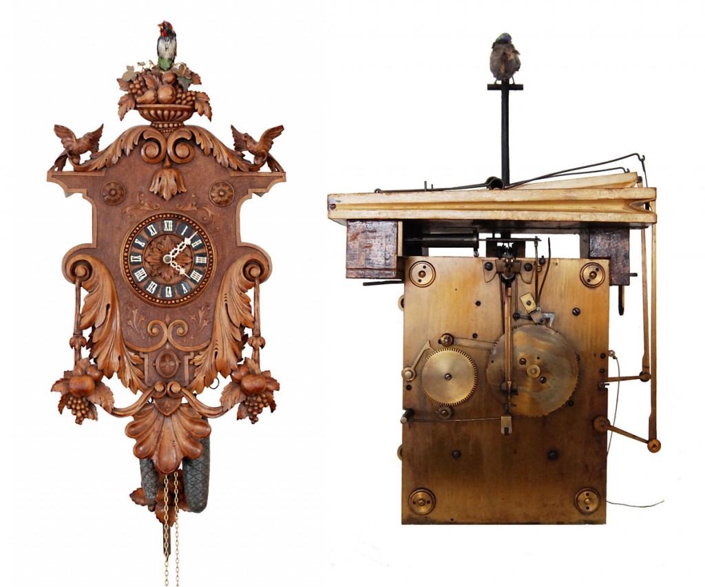 Wehrle singing-bird clock A fully animated singing-bird clock made by Emilian Wehrle & Co., circa 1875, and a solid brass-plate three-train movement, designed by Samuel Kammerer.