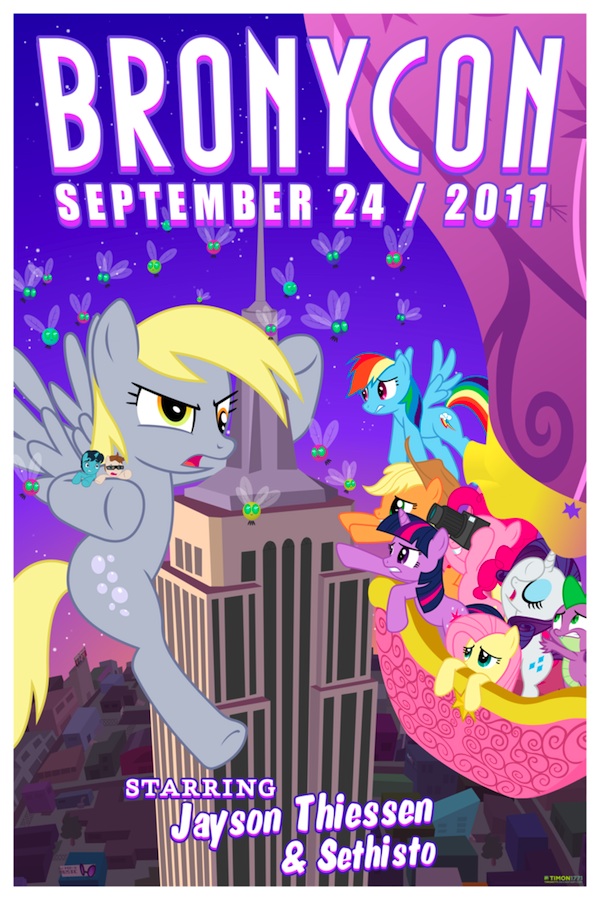 official_bronycon_poster_by_timon A poster for last year's BronyCon, featuring Shaun from Equestria Daily. It was designed by Timon1771, an animator at Bronytoons.com.