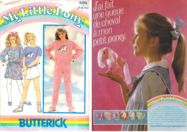 oldponyads This 1985 Butterick pattern with My Little Pony transfer was posted on Patternpalooza's Flickr. Right, TheVintageToyAdvertiser.com unearthed this vintage French ad.