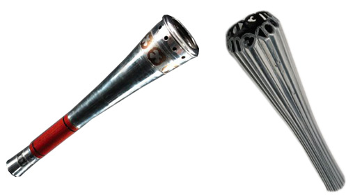 mexicotorches The 1968 Mexico City relay, which followed Christopher Columbus's journey to the New World, featured five distinct torch designs. Copyright International Olympic Committee.