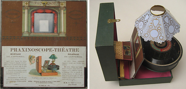 Praxinoscope theater Reynaud also made Praxinoscope Theatres, such as this one, c. 1879.