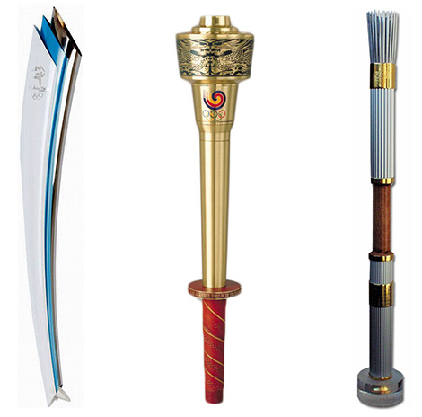 triotorch From left, the Olympic Summer Games torches for 2000 Sydney, 1988 Seoul, and 1996 Atlanta. Copyright International Olympic Committee.