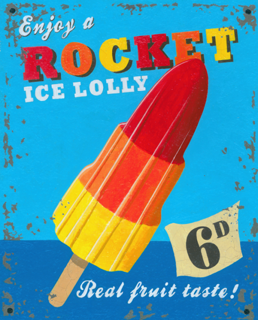 Rocket Ice Lolly Sign In England, ice pops are called ice lollies. In Mexico, they are called paletas.