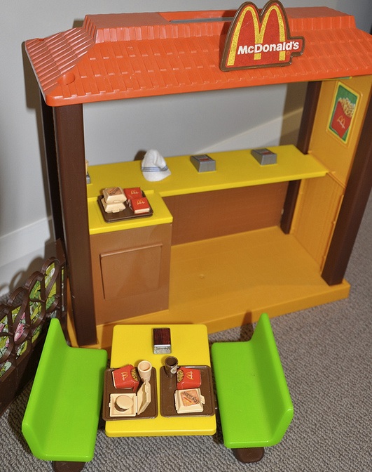 barbiemcdonalds It's the same cow, ground up and served in little boxes: A 1982 Barbie McDonald's playset.
