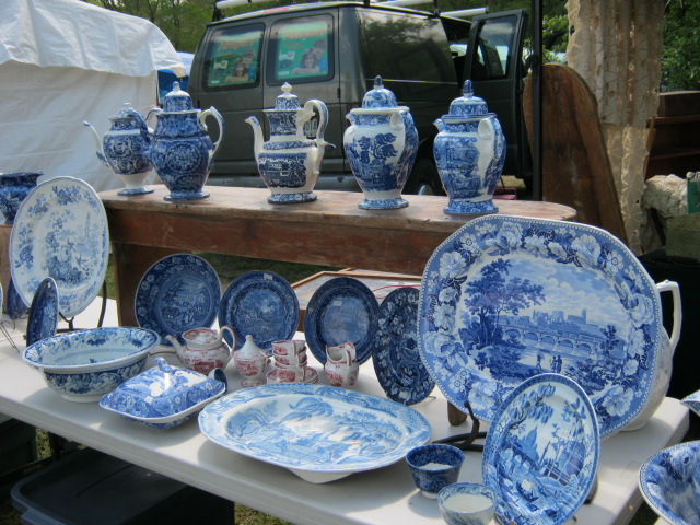 bluechina Blue-and-white transferware china on display at Brimfield. Photo by Ben Marks.