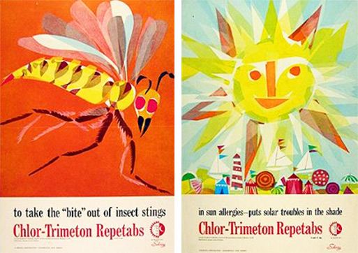 bug_and_sun Eric Carle did a series of collages for his Chlor-Trimeton allergy tab ads. One of these caught the attention of author Bill Martin, Jr. Images used with permission from the Eric Carle Studio.