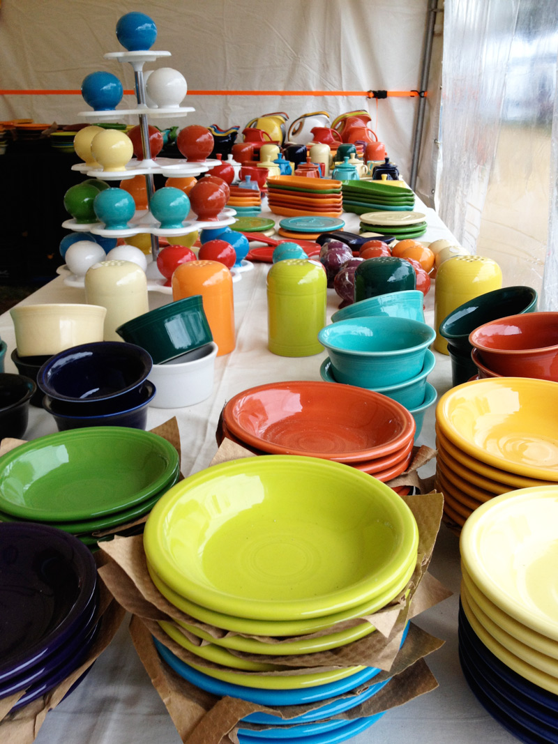 fiesta_brimfield A booth dedicated to Fiesta dinnerware at the Brimfield Antiques Fair in May. Photo by Joanna Mangan.