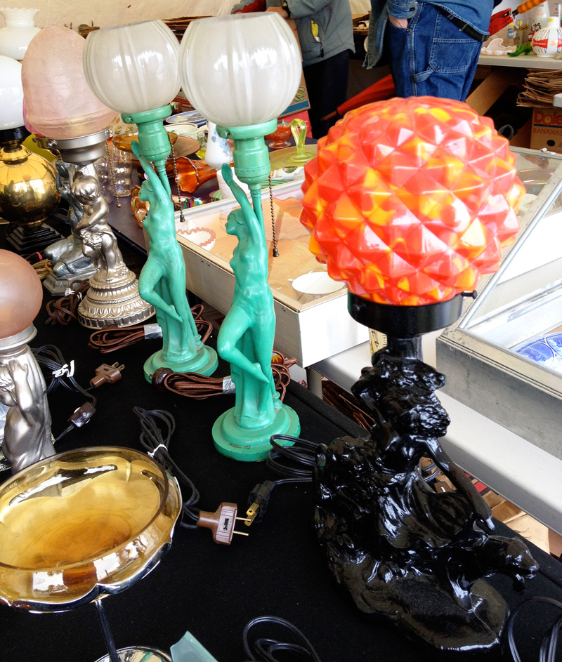 lamps_brimfield Art Deco lamps at a booth in Brimfield. Photo by Joanna Mangan.