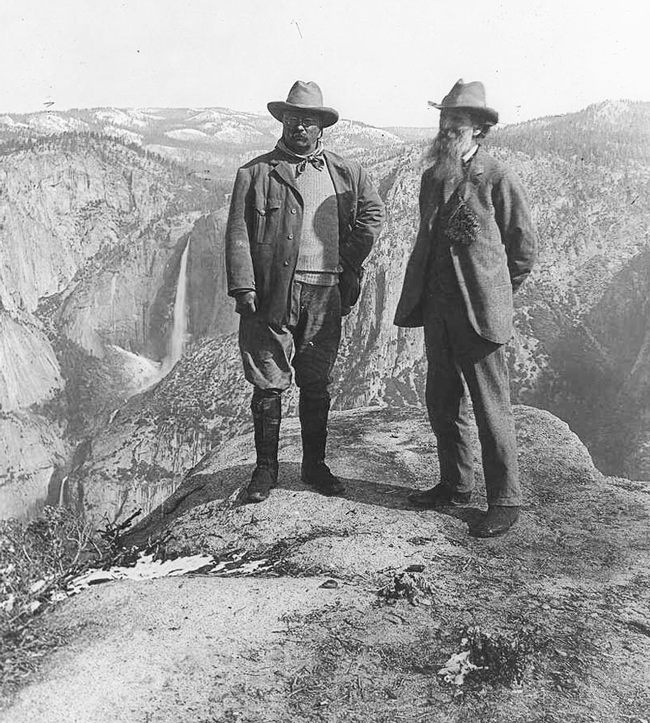 roosevelt-muir Top: Turn of the century campers enjoy simple pleasures out of doors. Above: Teddy Roosevelt and John Muir in Yosemite, 1903.