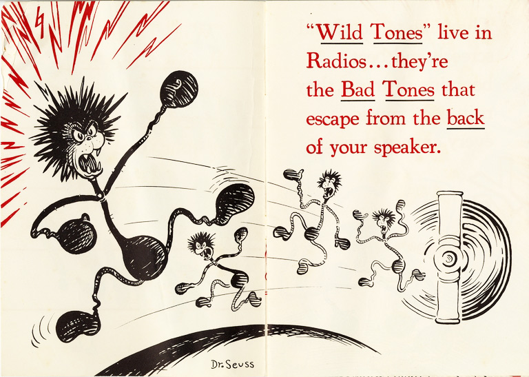 seusswildtone This advertising pamphlet for Stromberg-Carlson radios, titled "What Is a Wild Tone?", bears a striking resemblance to Dr. Seuss's storybooks. From the UCSD Mandeville Special Collections Library.