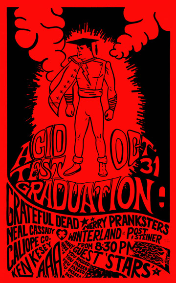 Cancelled Grad Test This show, whose poster was created by a Hells Angel and Merry Prankster who went by the name Gut, was canceled by rock promoter Bill Graham.