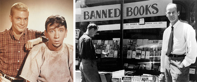 double Left, Dobie Gillis (in a crew-cut and all-American plaid) and Maynard G. Krebs (in a goatee and dirty sweatshirt) came to represent the dichotomy of '50s America. Right, Lawrence Ferlinghetti's City Lights Books featured publications other stores were afraid to sell.