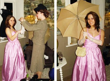 pinkdress In the dressing room, Thompson styles a partygoer at Tweed, a nostalgic event at the White Blackbird country house. Via the Vintage Secret Facebook page.