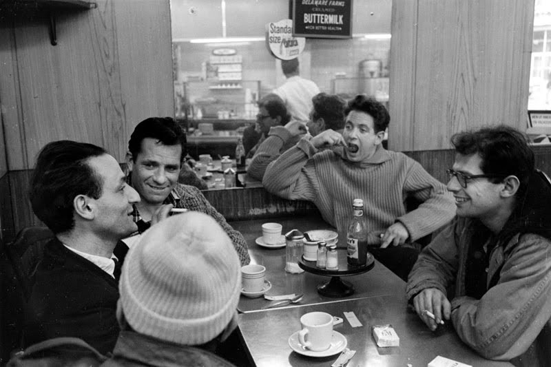 the-beats-getty Larry Rivers, Jack Kerouac, David Amram, Allen Ginsberg, and Gregory Corso (in the hat) at a coffee shop in the 1950s.