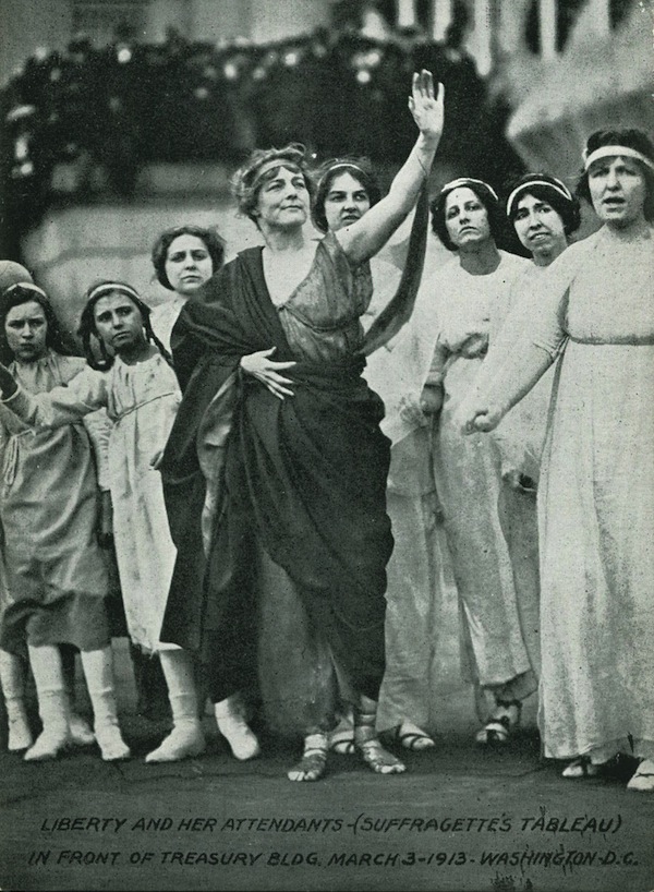 paradenewname The women who participated in this 1913 pro-suffrage march on Washington, D.C., were yelled at and spat upon by an angry mob. Palczewski, Catherine H. Postcard Archive. University of Northern Iowa. Cedar Falls, IA.