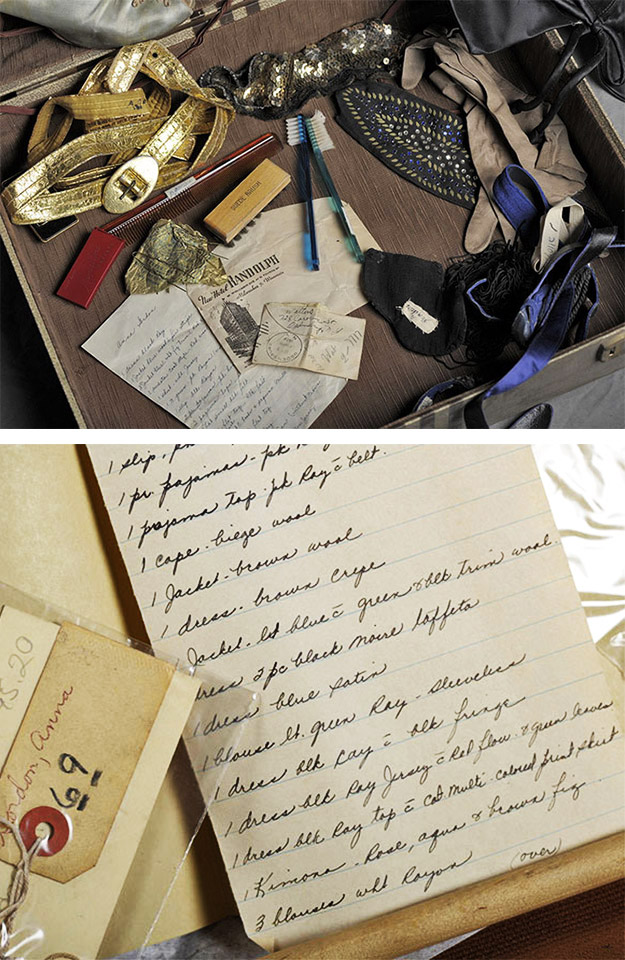 anna's-two Anna's suitcase contained an inventory of her glamorous clothing.