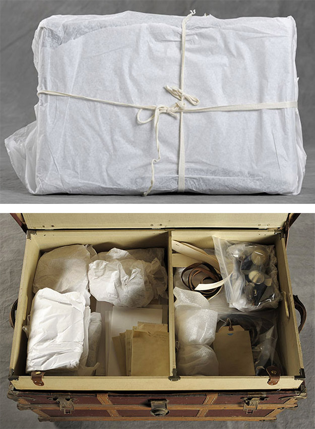 wrapped-cases Crispin also documents the way each suitcase and its objects are wrapped and protected by the museum.