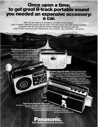 image-1 A '70s-era ad for portable players shows the eight-track's evolution from car-stereo to home use.