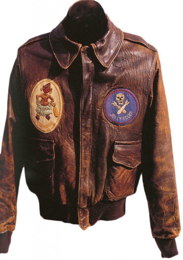 jacket_jollyroger Lt. Ken Strong, who'd been an artist for Walt Disney, created the Pacific Islander character Asterperious for the 319th Bomb Squadron. The jolly roger with cross-bombs was the insignia for the 90th Bomb Group. From the collection of Jeff Spielberg.