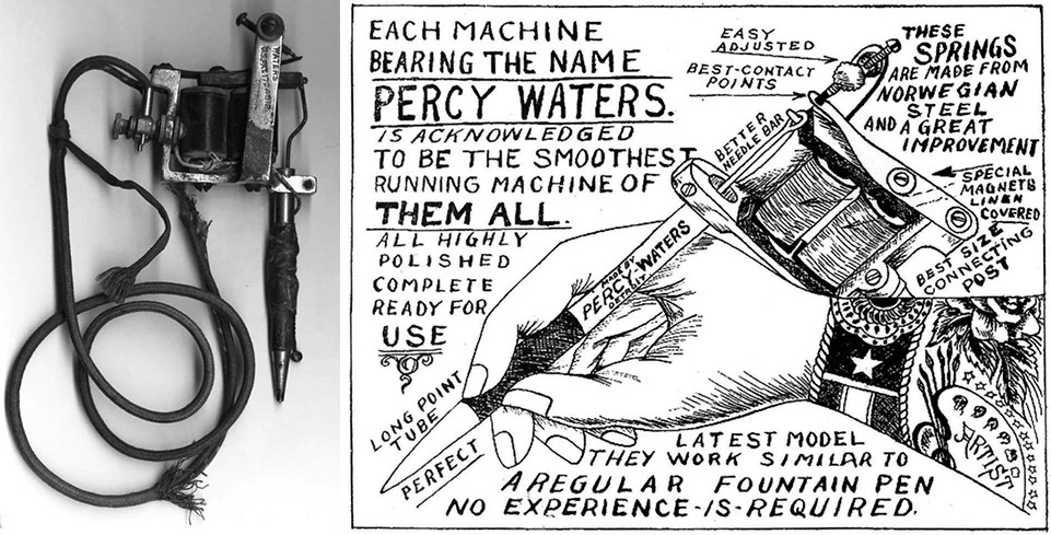 percy-2 Percy Water's innovative tattoo machine and a 1928 ad that mimics the artistry of hand-drawn flash.