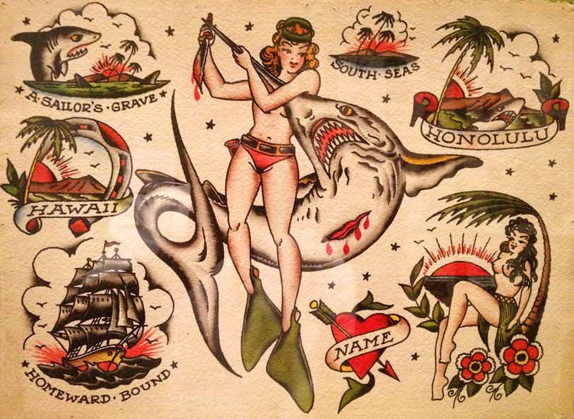 photo-5 A sheet of Sailor Jerry's flash shows his expressive, clean-lined style.